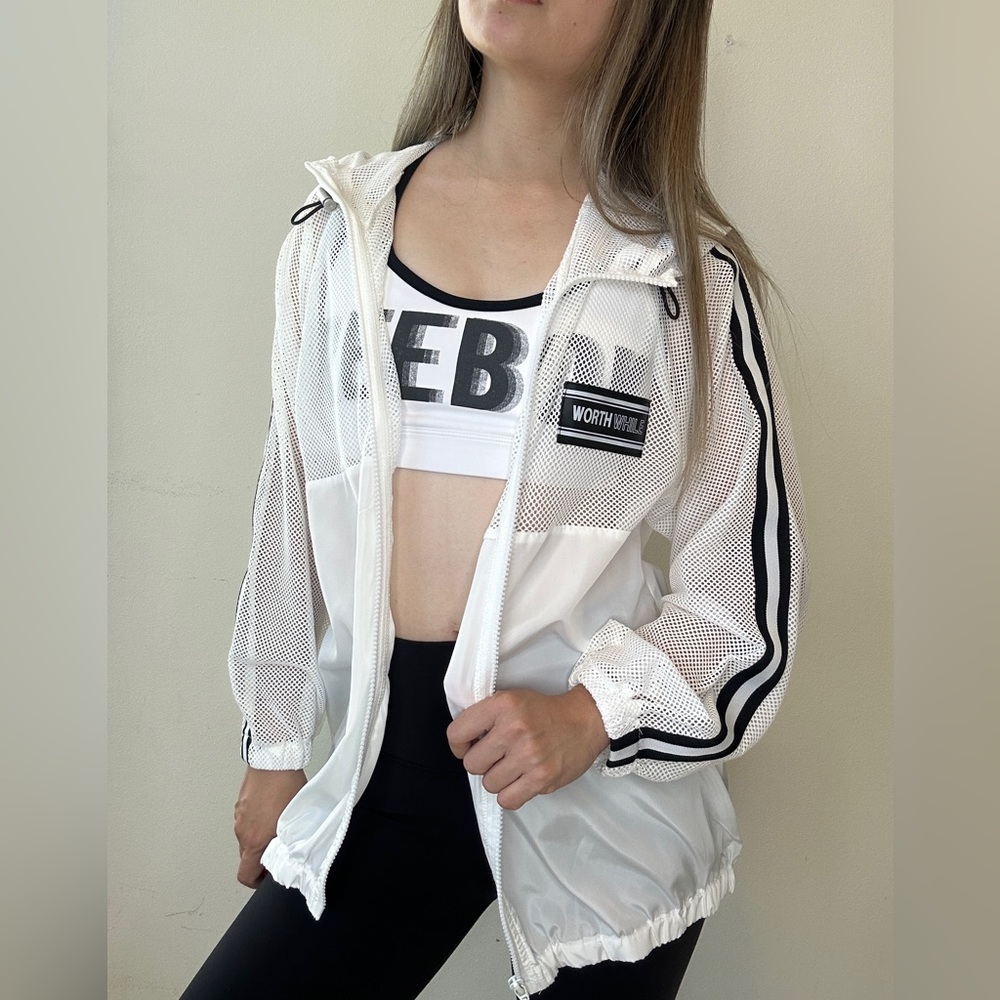 Mesh Polyester Light-Weight White Hoodie from Tokyo